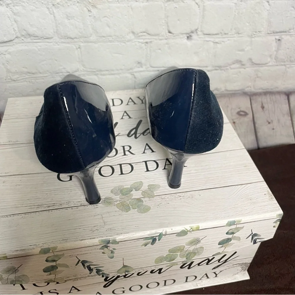 Blue Two Texture Suede and Faux Leather 3” Heel Shoe Size 10